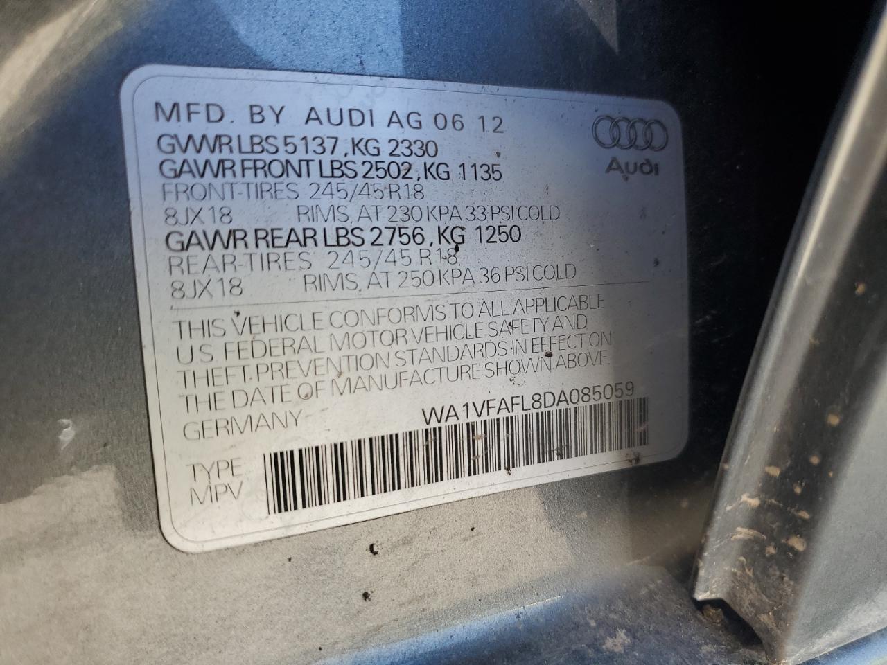 WA1VFAFL8DA085059 2013 Audi A4 Allroad Prestige