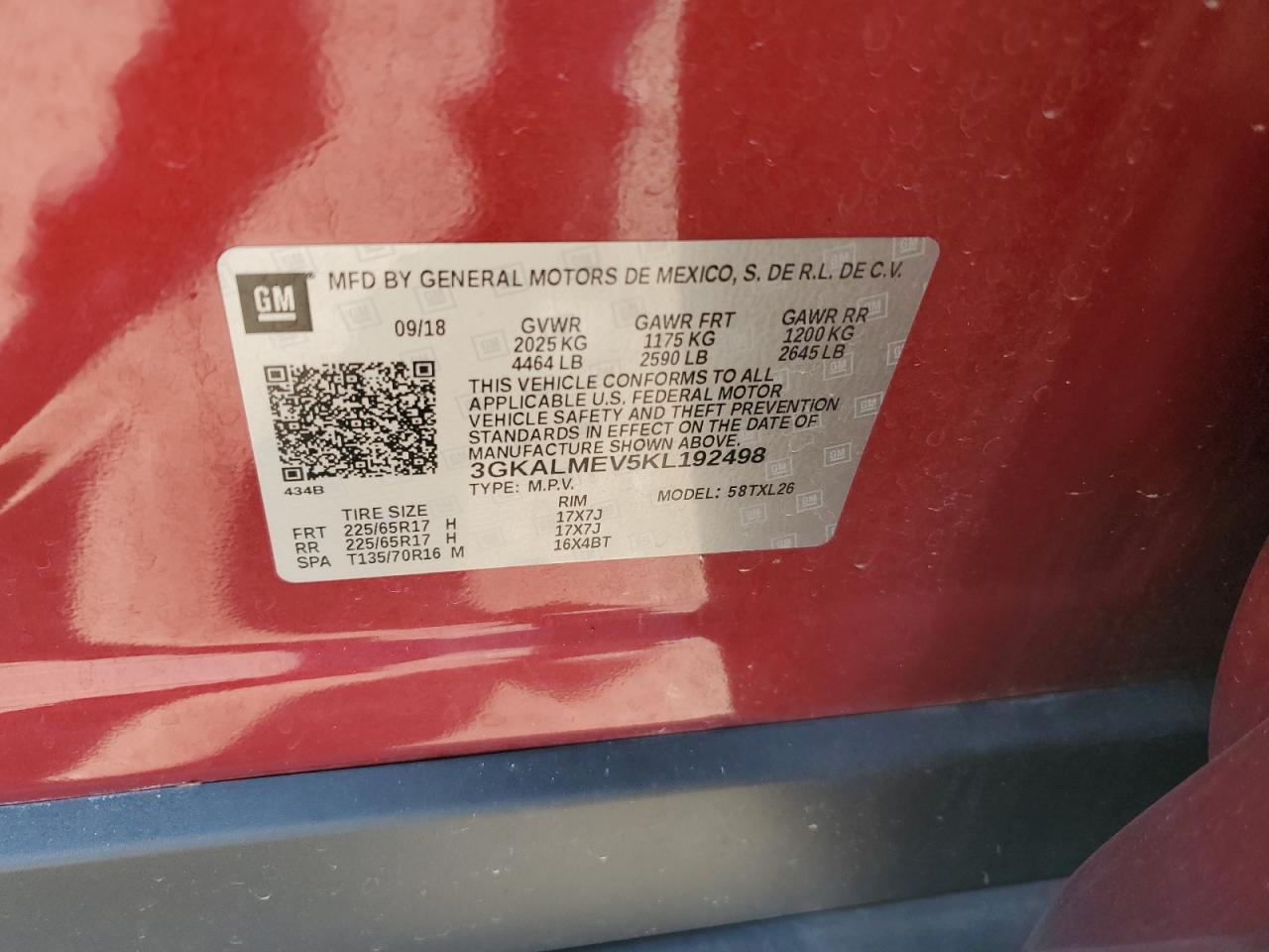 3GKALMEV5KL192498 2019 GMC Terrain Sle