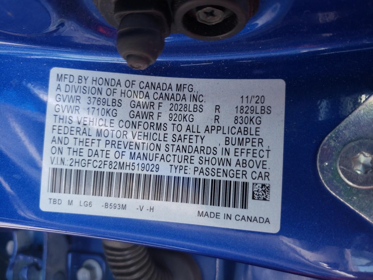 2HGFC2F82MH519029 2021 Honda Civic Sport 2HGFC2F82MH519029 2021 Honda Civic Sport