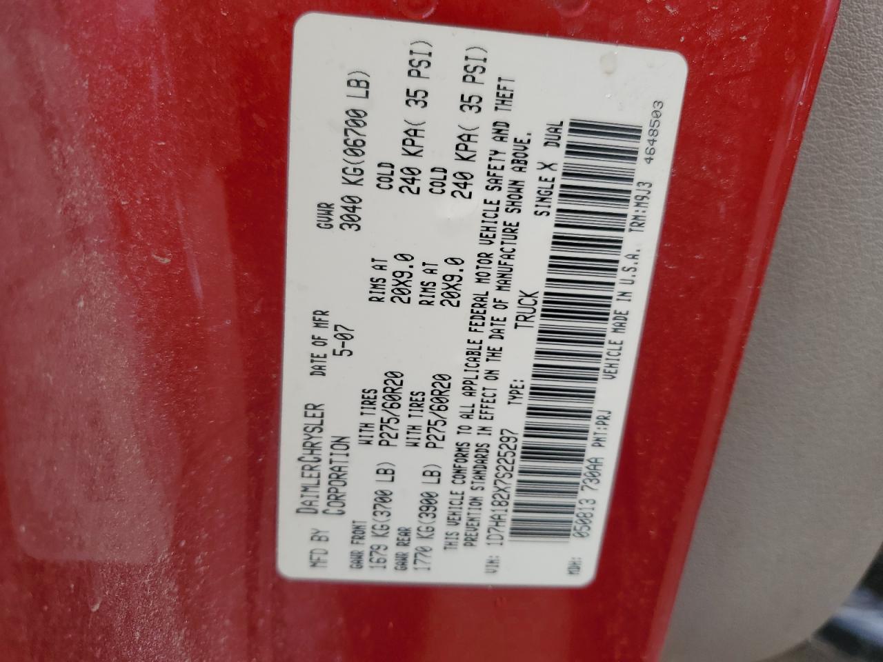 1D7HA182X7S225297 2007 Dodge Ram 1500 St