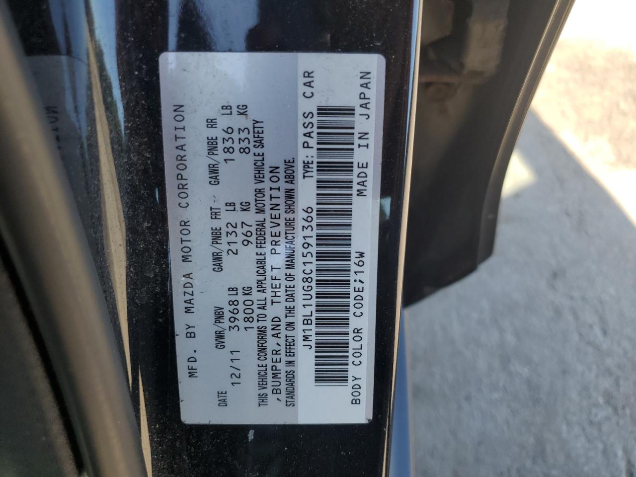 JM1BL1UG8C1591366 2012 Mazda 3 I