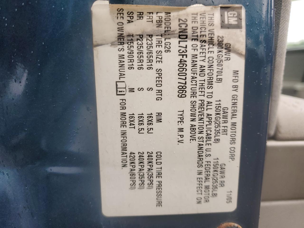 2CNDL73F466077869 2006 Chevrolet Equinox Lt