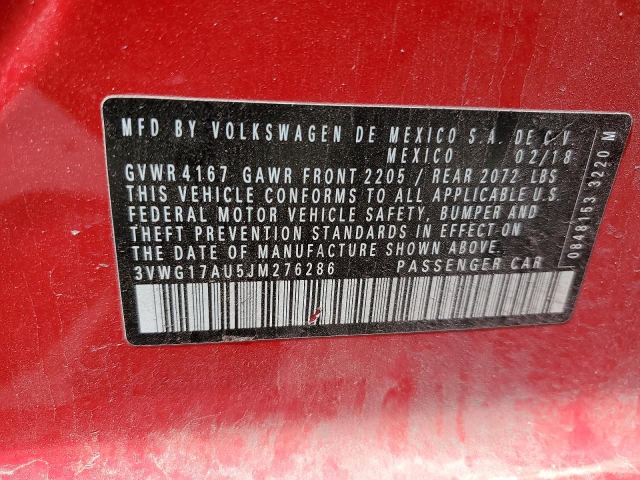 3VWG17AU5JM276286 2018 Volkswagen Golf S