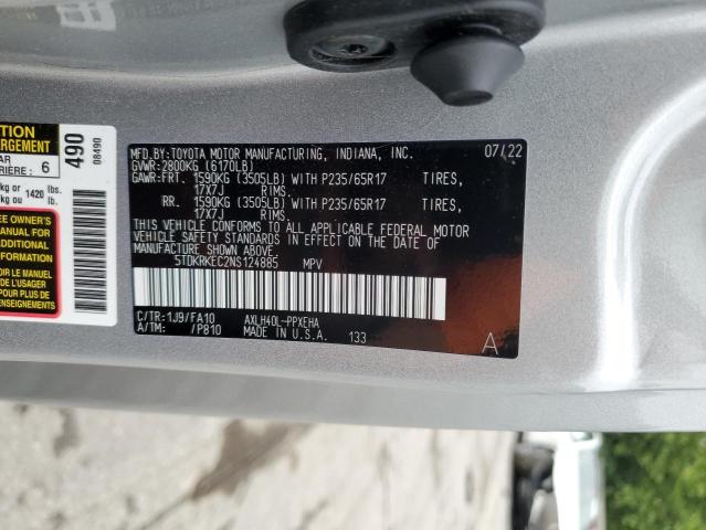 2022 Toyota Sienna Le VIN: 5TDKRKEC2NS124885 Lot: 60689964