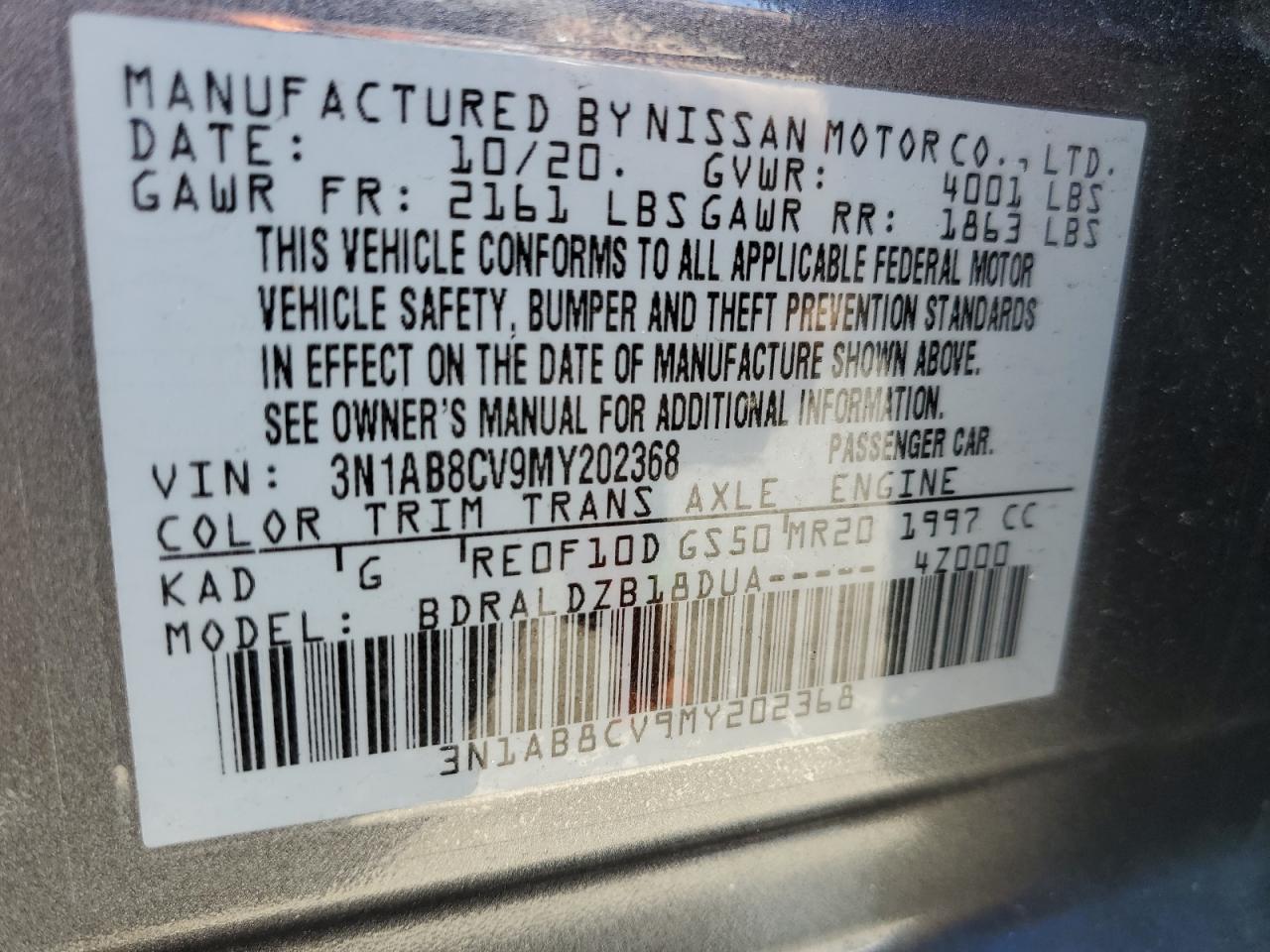 3N1AB8CV9MY202368 2021 Nissan Sentra Sv