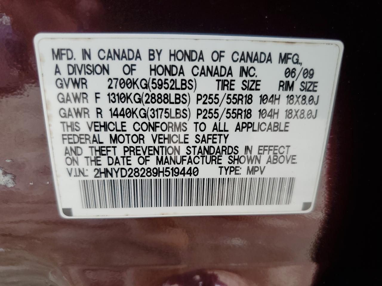 2HNYD28289H519440 2009 Acura Mdx