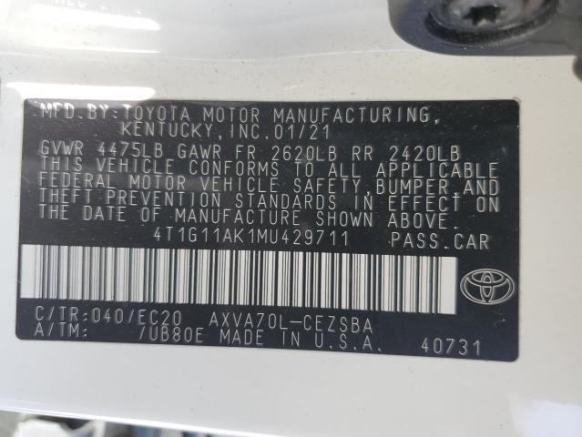 VIN 4T1G11AK1MU429711 2021 Toyota Camry, SE no.12