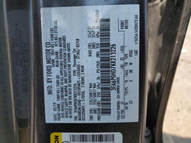 VIN 3FA6P0HD7KR213226 2019 Ford Fusion, SE no.12