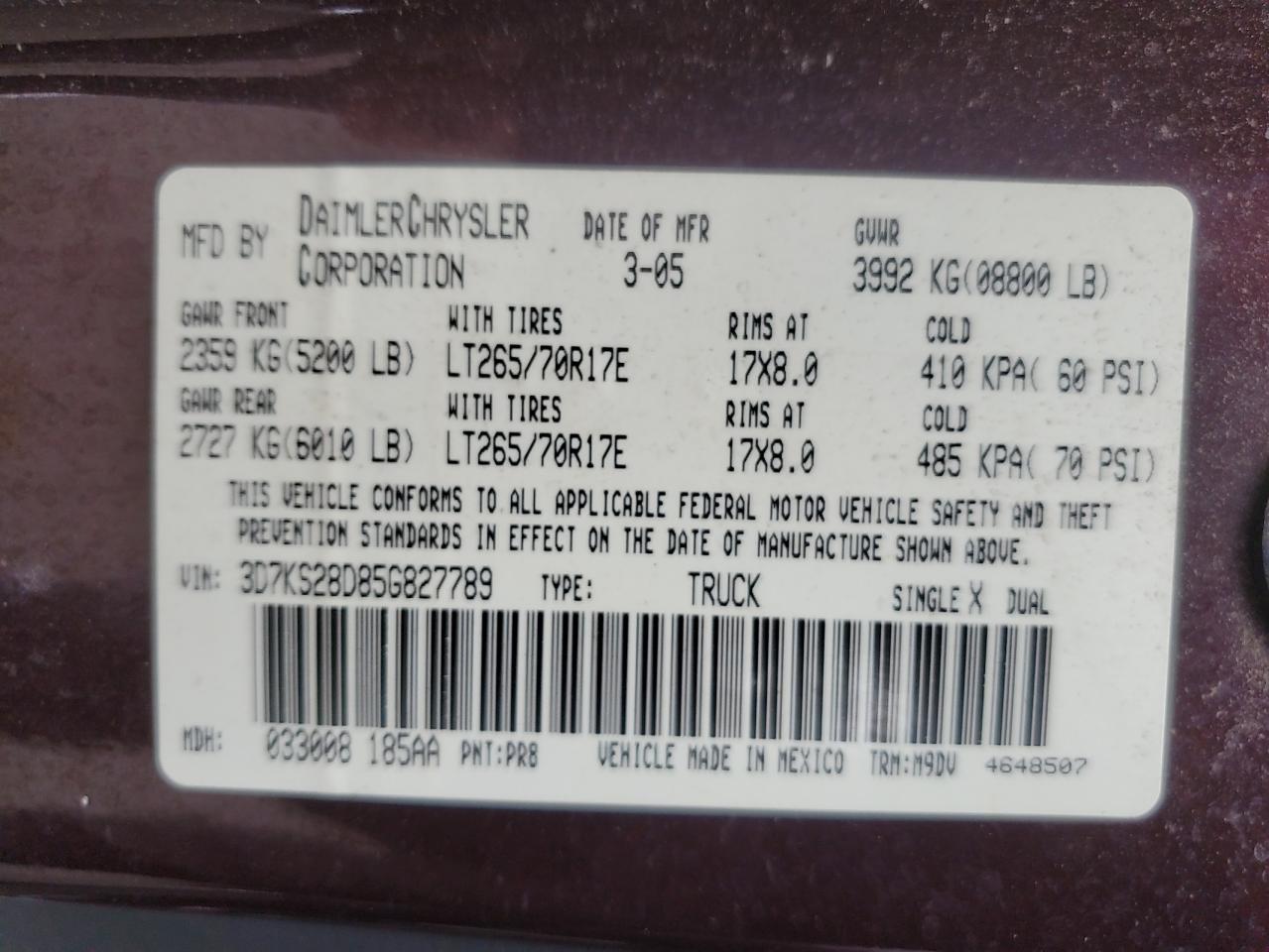 3D7KS28D85G827789 2005 Dodge Ram 2500 St