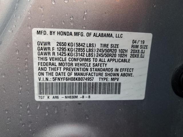 2019 HONDA PILOT ELIT - 5FNYF6H08KB074957