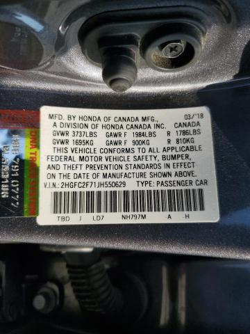 VIN 2HGFC2F71JH550629 2018 Honda Civic, EX no.12