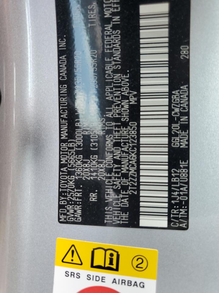 2T2ZZMCA6KC123850 2019 Lexus Rx 350 Base