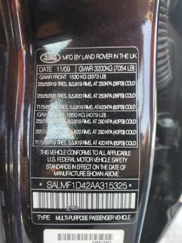 2010 Land Rover Range Rover Hse Luxury VIN: SALMF1D42AA315325 Lot: 62923854