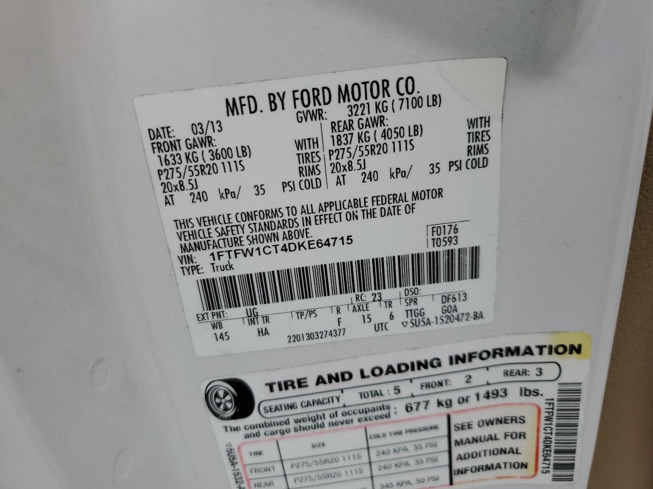 1FTFW1CT4DKE64715 2013 Ford F150 Supercrew