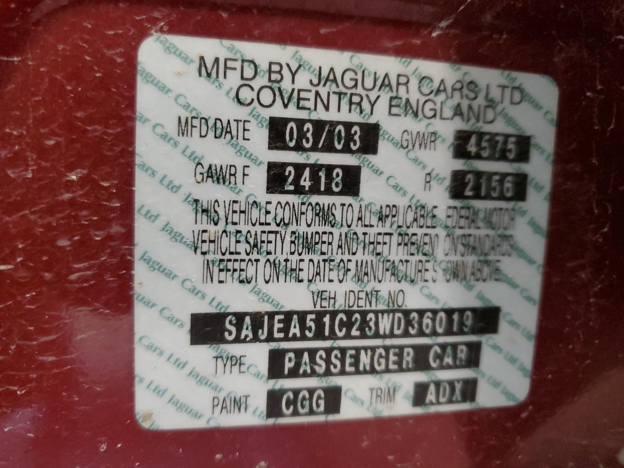 SAJEA51C23WD36019 2003 Jaguar X-Type 3.0