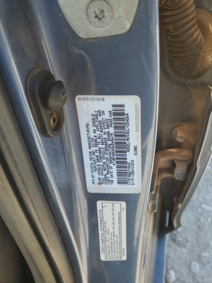 4T1BF32K63U549475 2003 Toyota Camry Le