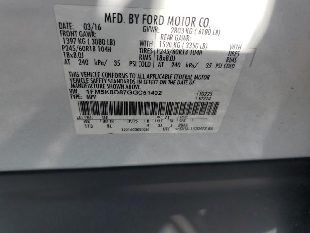 2016 FORD EXPLORER X - 1FM5K8D87GGC51402