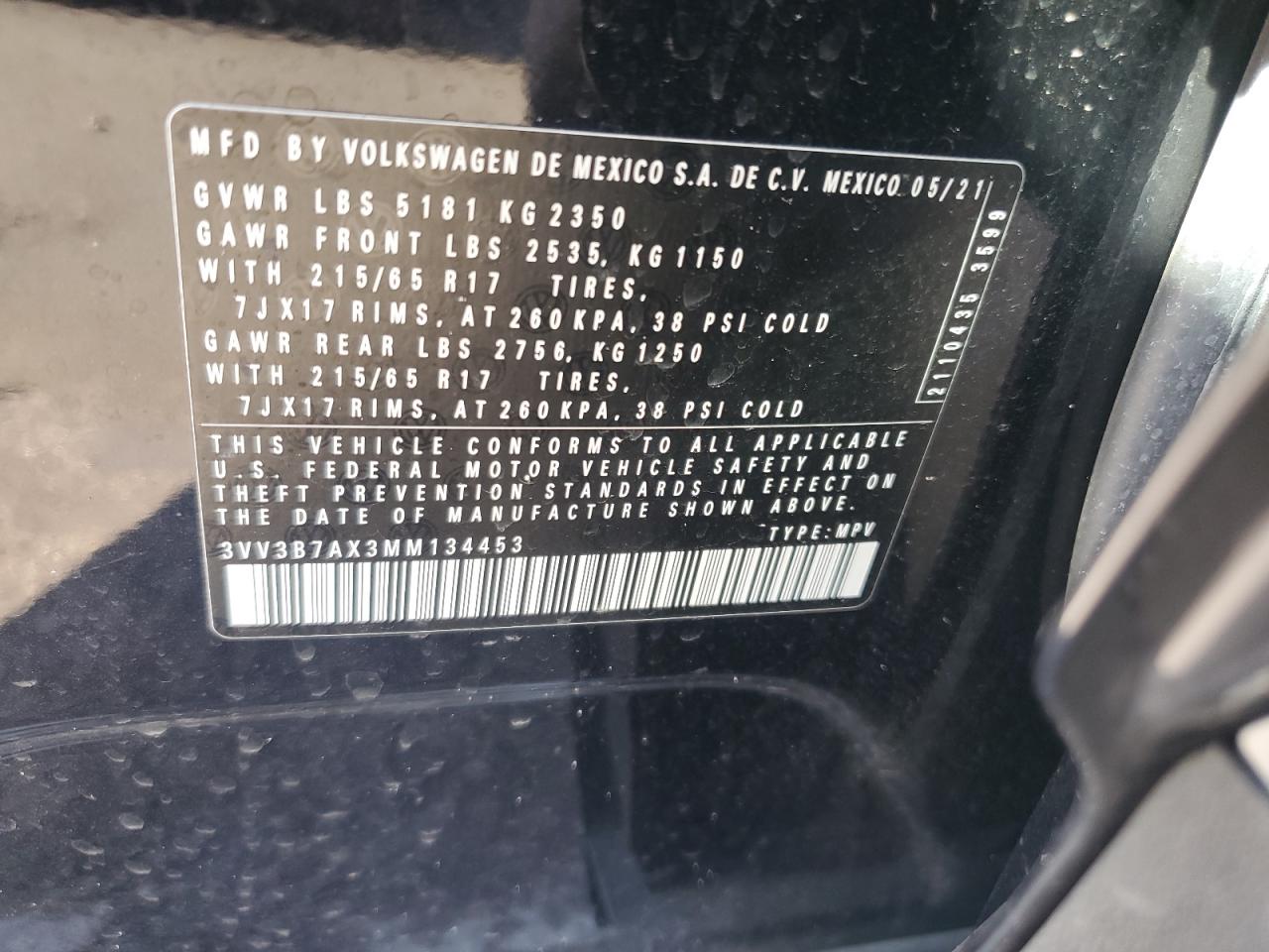 3VV3B7AX3MM134453 2021 Volkswagen Tiguan Se