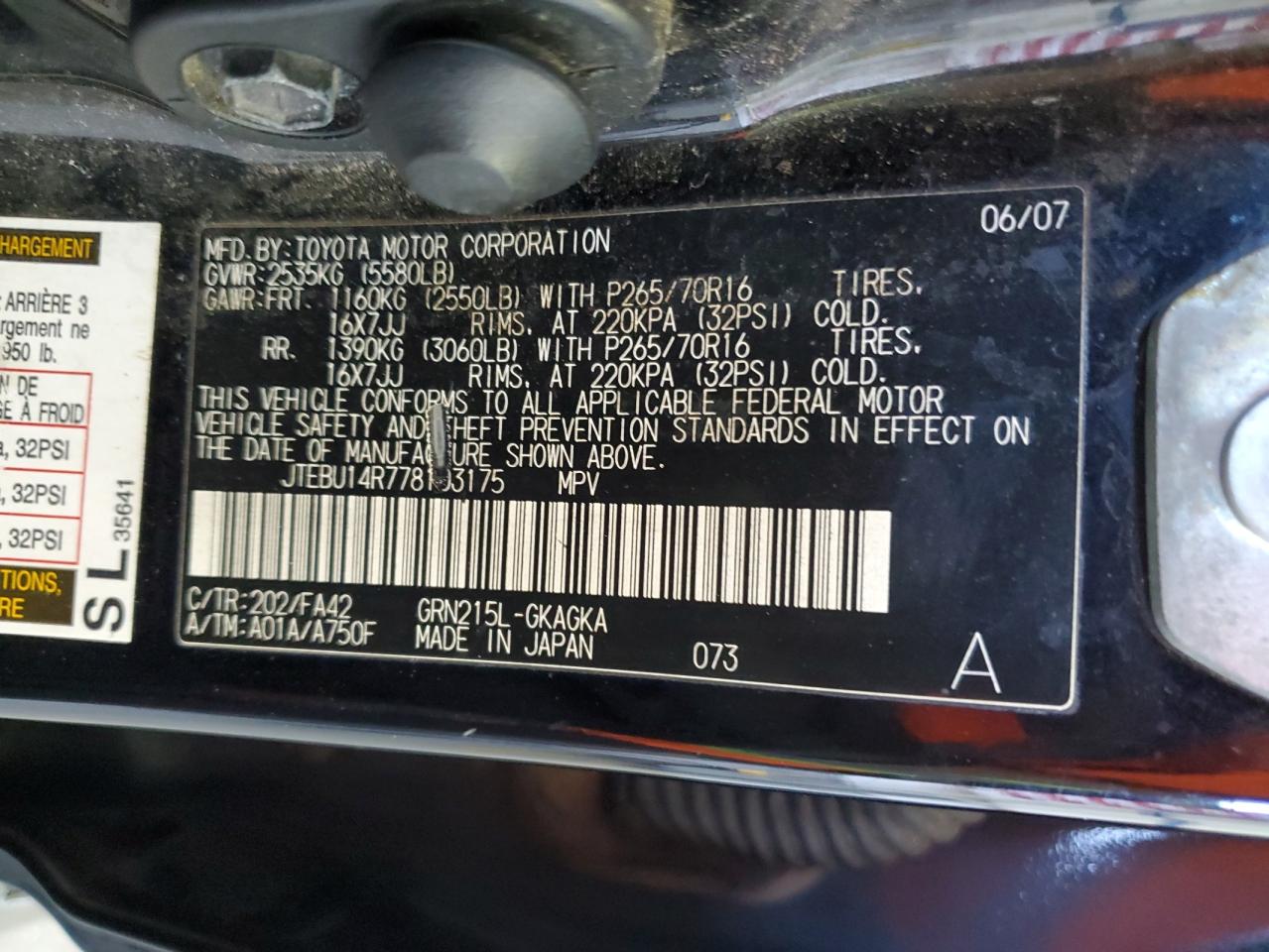 JTEBU14R778103175 2007 Toyota 4Runner Sr5