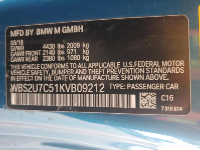 VIN WBS2U7C51KVB09212 2019 BMW M2, Competition no.12