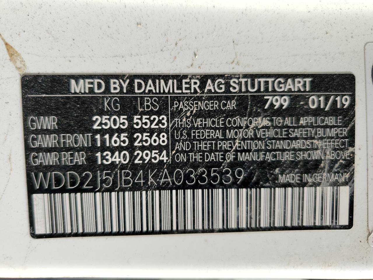 WDD2J5JB4KA033539 2019 Mercedes-Benz Cls 450