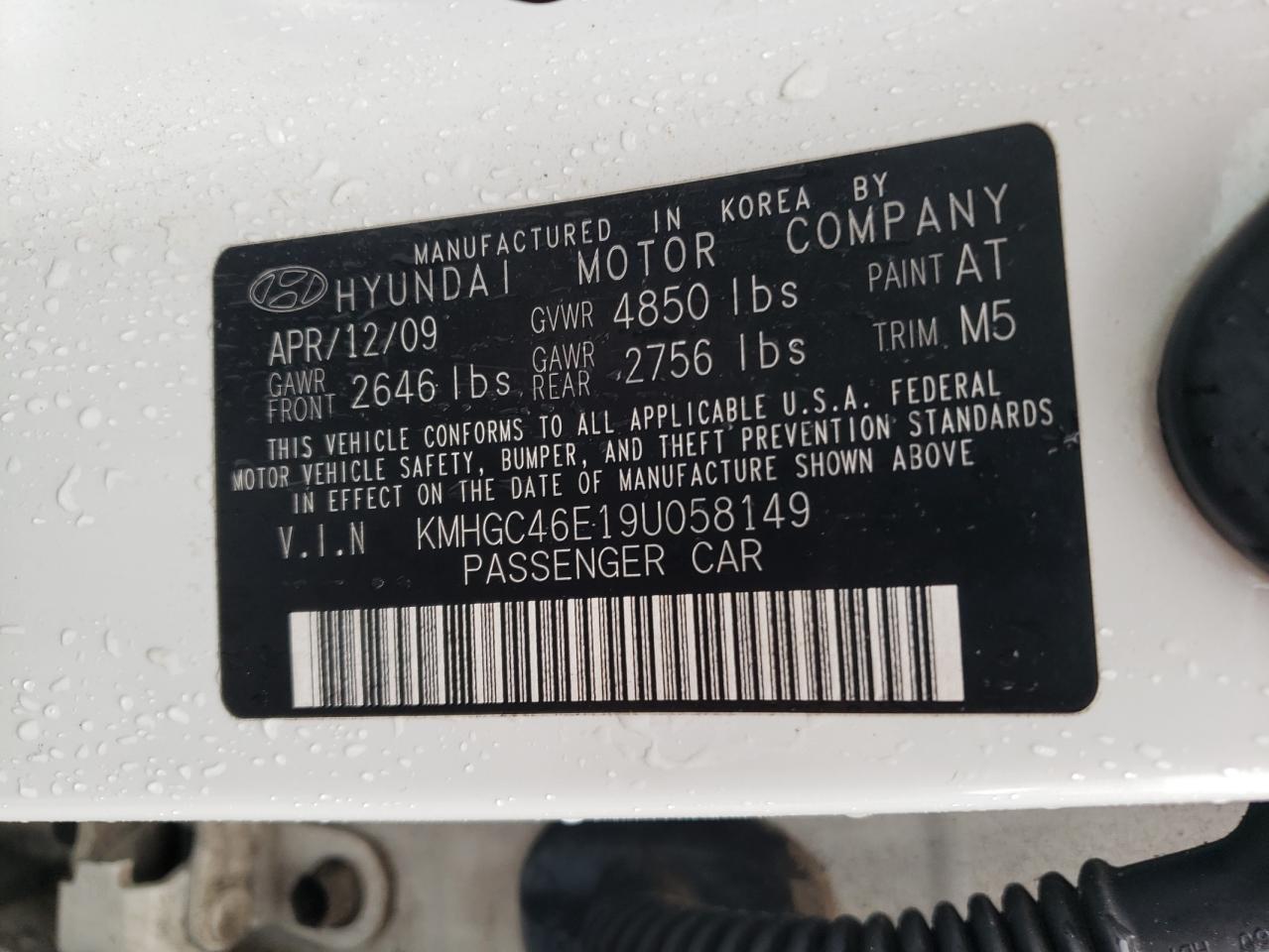 KMHGC46E19U058149 2009 Hyundai Genesis 3.8L