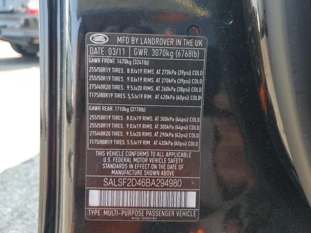 2011 Land Rover Range Rover Sport Hse VIN: SALSF2D46BA294980 Lot: 62690054