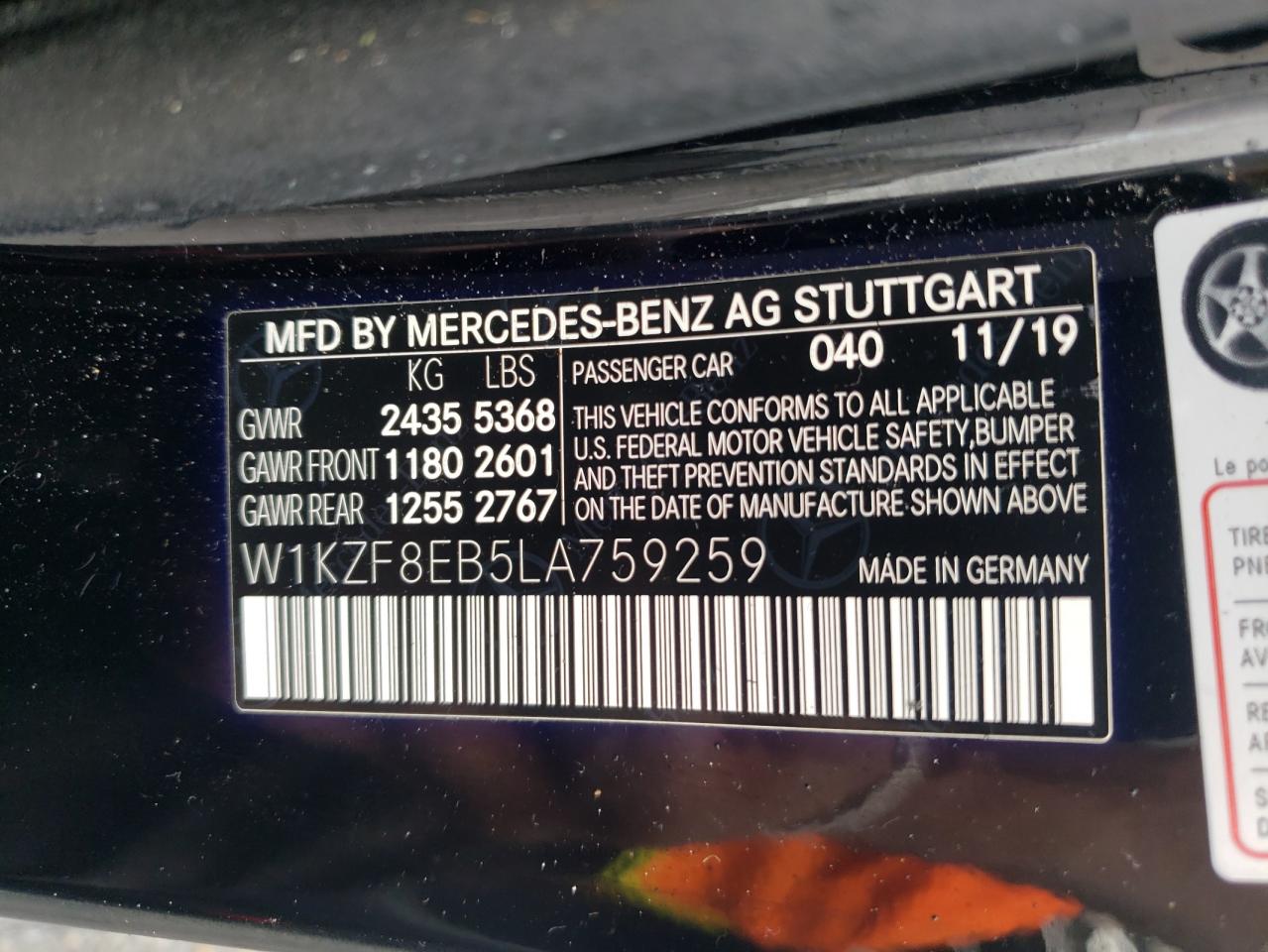 W1KZF8EB5LA759259 2020 Mercedes-Benz E 350 4Matic
