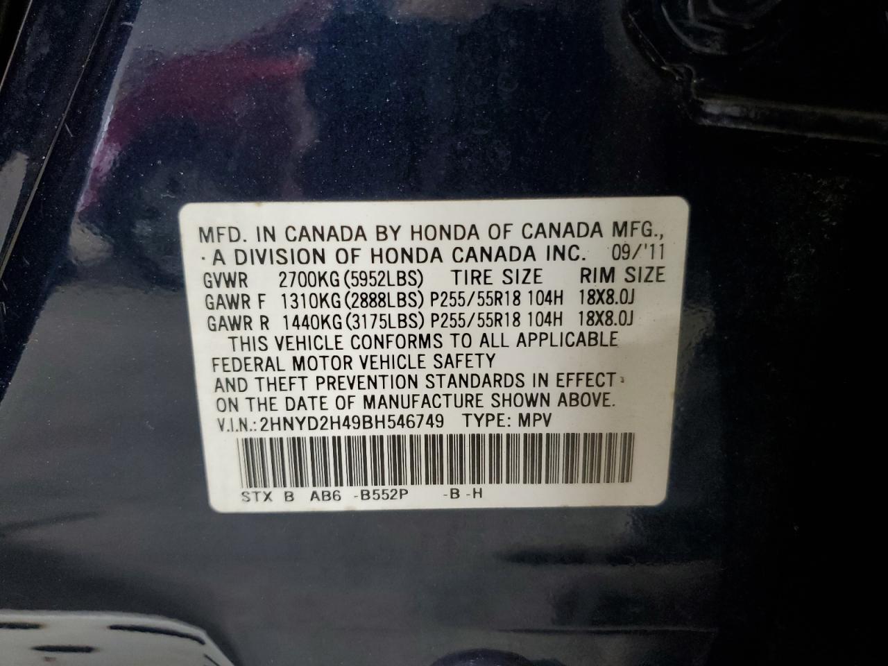 2HNYD2H49BH546749 2011 Acura Mdx Technology