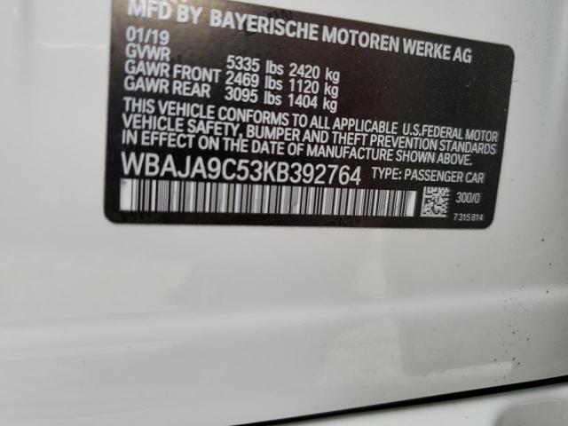 VIN WBAJA9C53KB392764 2019 BMW 5 Series, 530E no.13