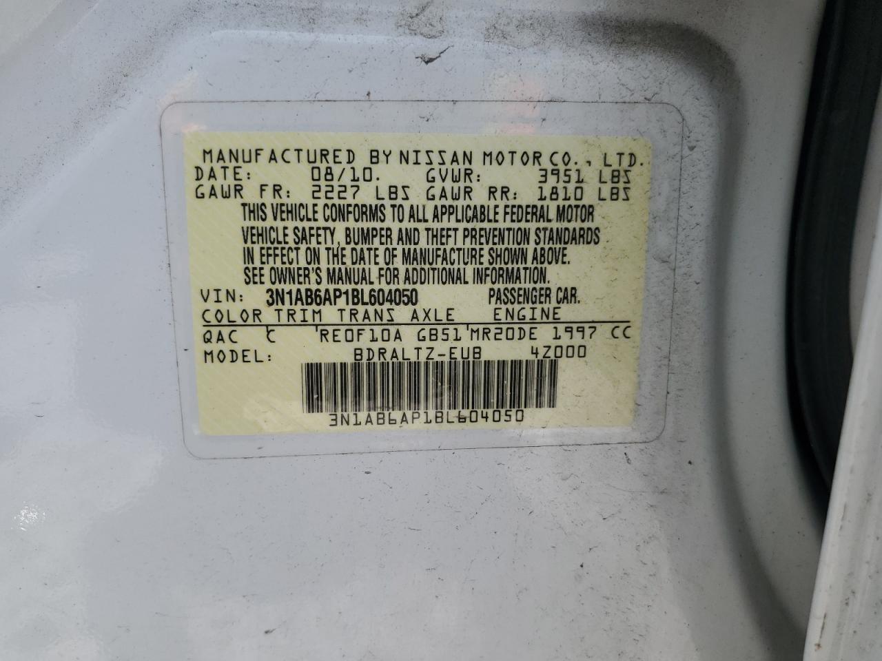 3N1AB6AP1BL604050 2011 Nissan Sentra 2.0