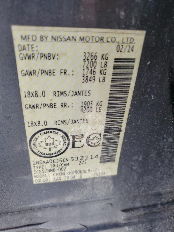 1N6AA0EJ6EN512114 2014 Nissan Titan S