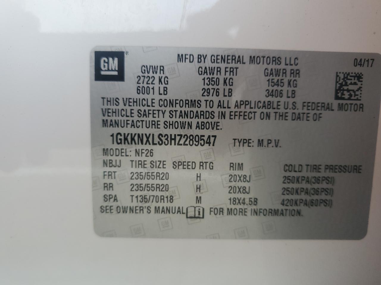 1GKKNXLS3HZ289547 2017 GMC Acadia Denali