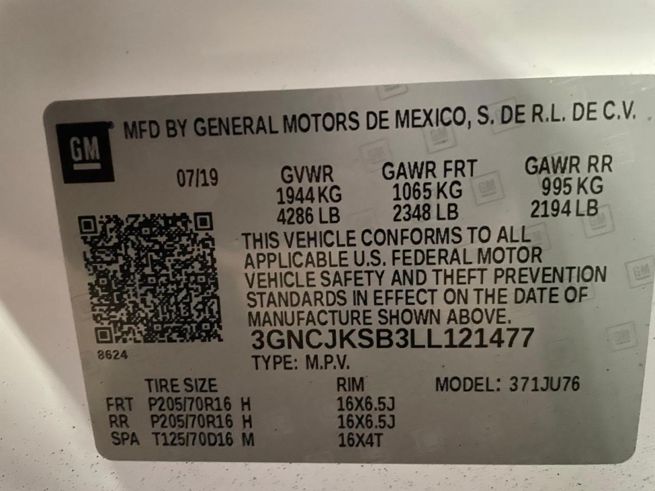 3GNCJKSB3LL121477 2020 Chevrolet Trax Ls