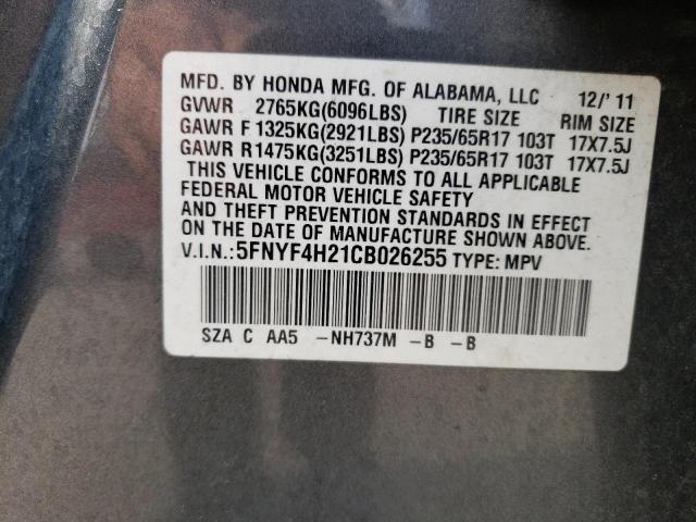 2012 Honda Pilot Lx VIN: 5FNYF4H21CB026255 Lot: 57141784