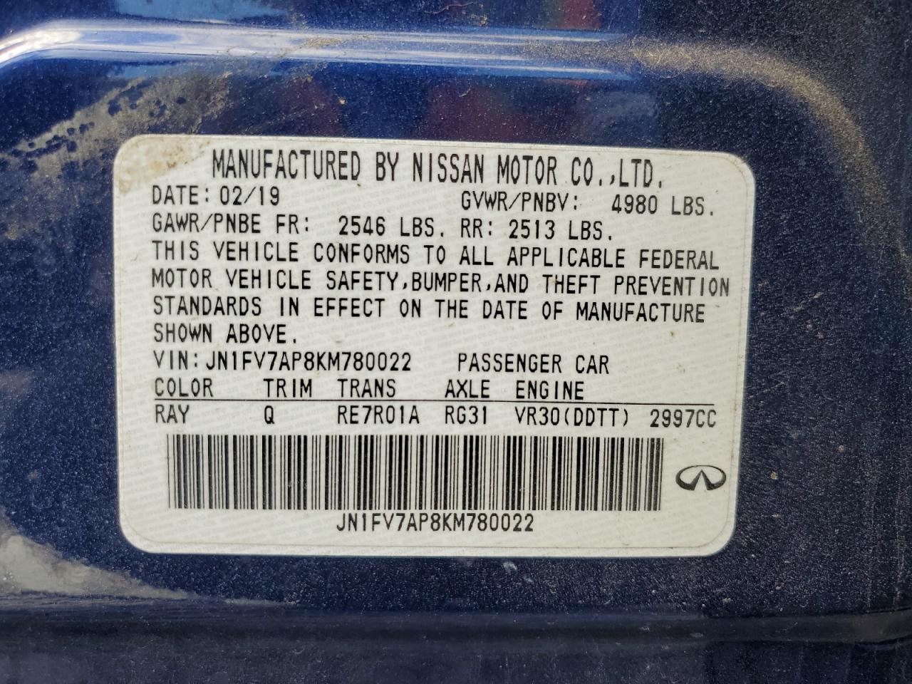 JN1FV7AP8KM780022 2019 Infiniti Q50 Red Sport 400