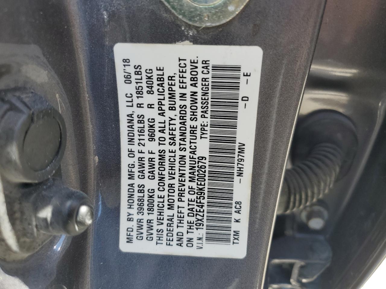 19XZE4F59KE002679 2019 Honda Insight Ex