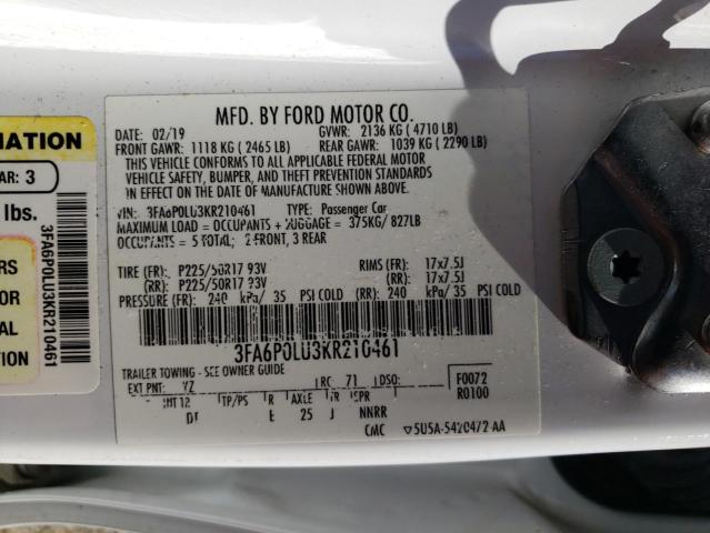 VIN 3FA6P0LU3KR210461 2019 Ford Fusion, SE no.12