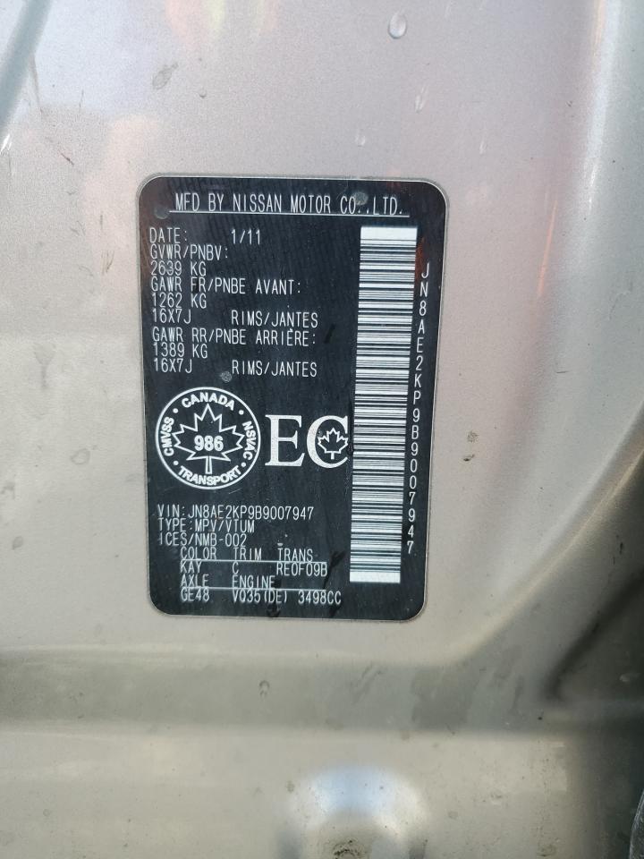 JN8AE2KP9B9007947 2011 Nissan Quest S