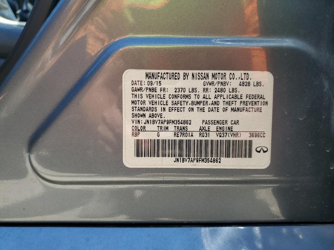 JN1BV7AP9FM354862 2015 Infiniti Q50 Base