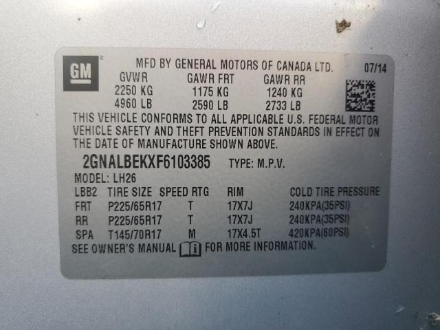 2015 Chevrolet Equinox Lt VIN: 2GNALBEKXF6103385 Lot: 63232184