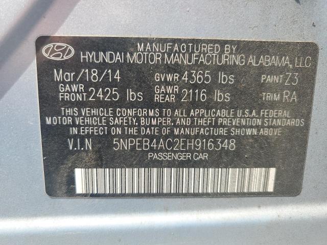 2014 Hyundai Sonata Gls VIN: 5NPEB4AC2EH916348 Lot: 62125644