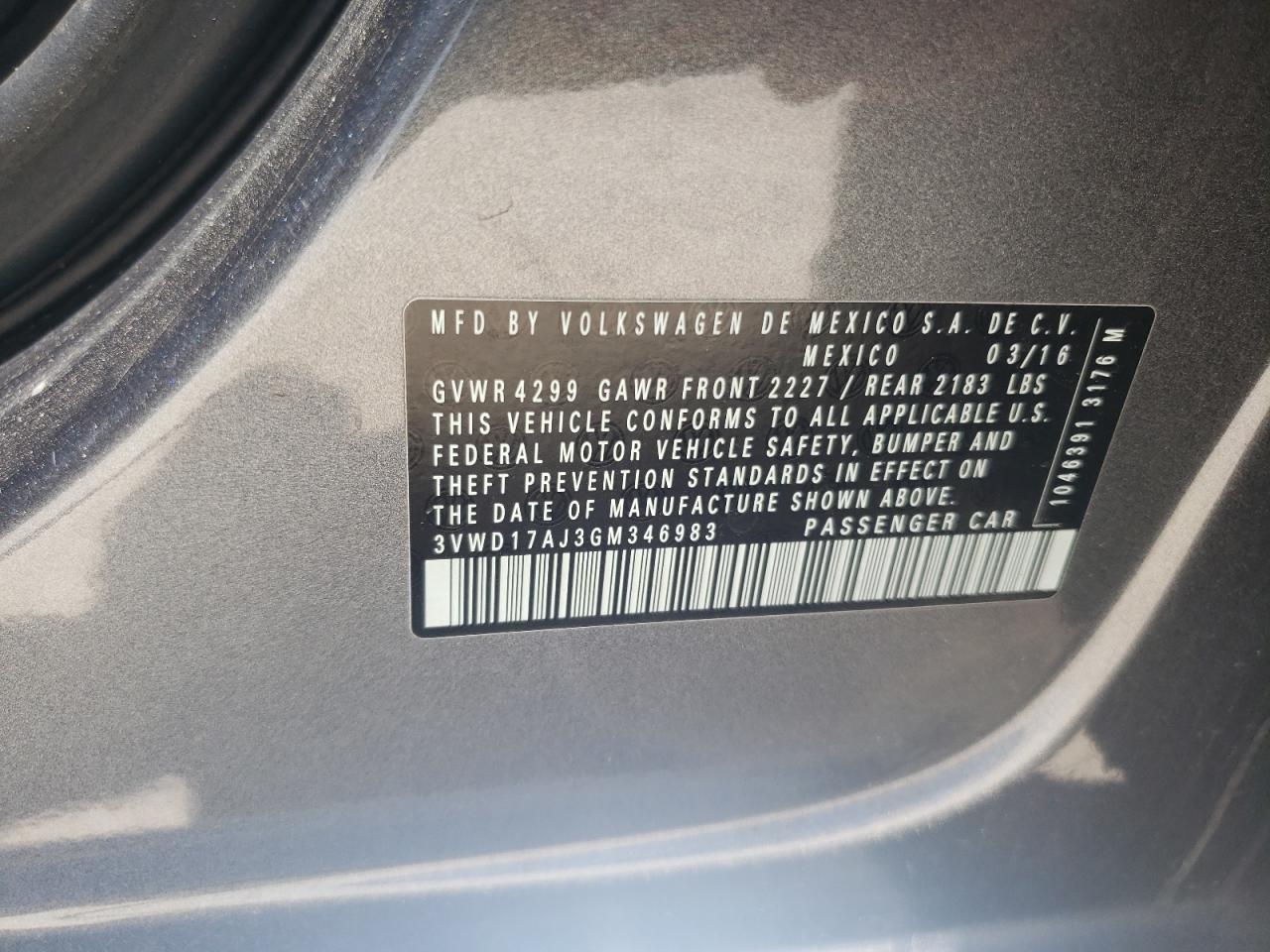 3VWD17AJ3GM346983 2016 Volkswagen Jetta Sport