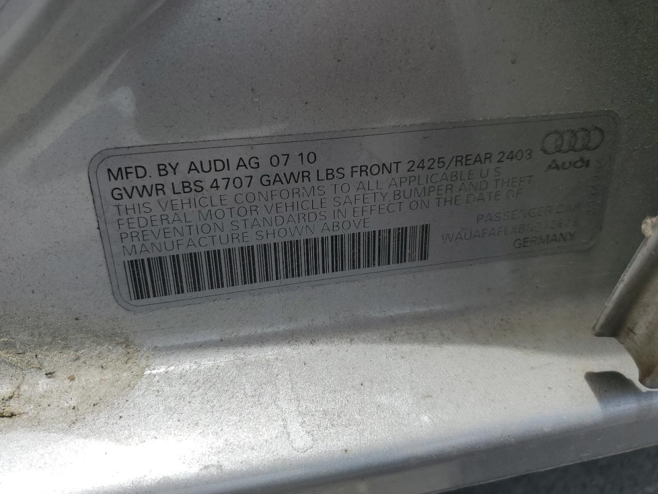 WAUAFAFLXBN012623 2011 Audi A4 Premium