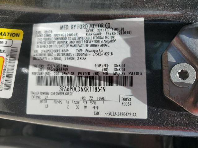 2019 FORD FUSION SEL - 3FA6P0CD6KR118549