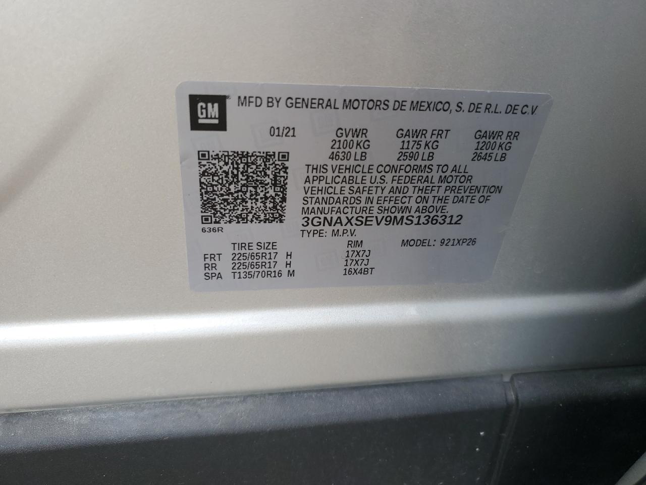 3GNAXSEV9MS136312 2021 Chevrolet Equinox Ls
