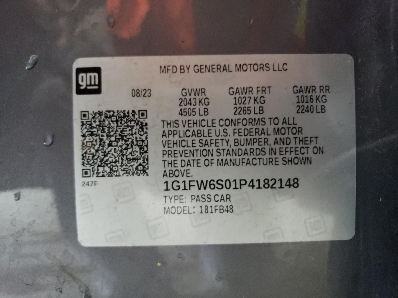 1G1FW6S01P4182148 2023 Chevrolet Bolt Ev 1Lt
