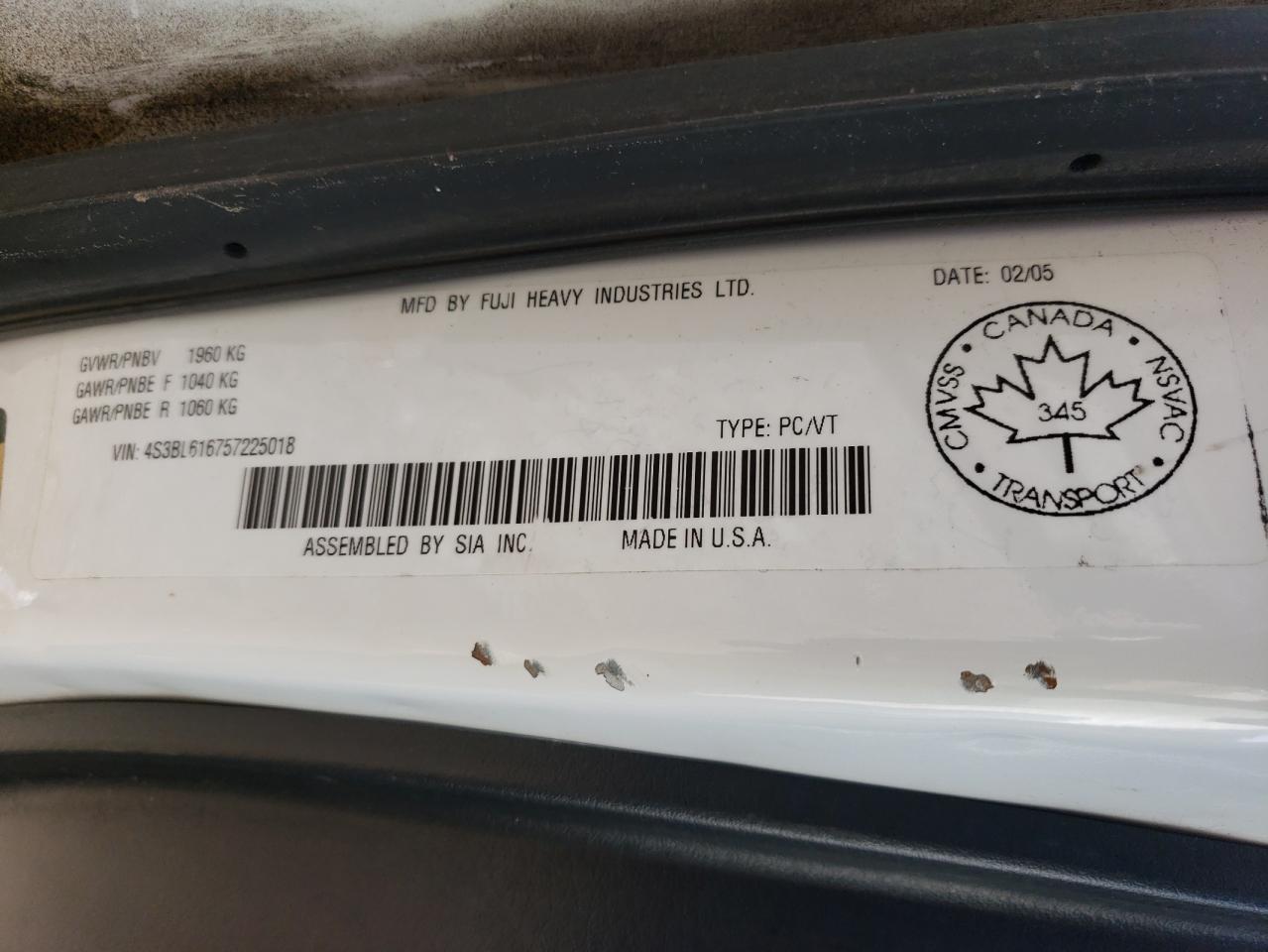 4S3BL616757225018 2005 Subaru Legacy 2.5I