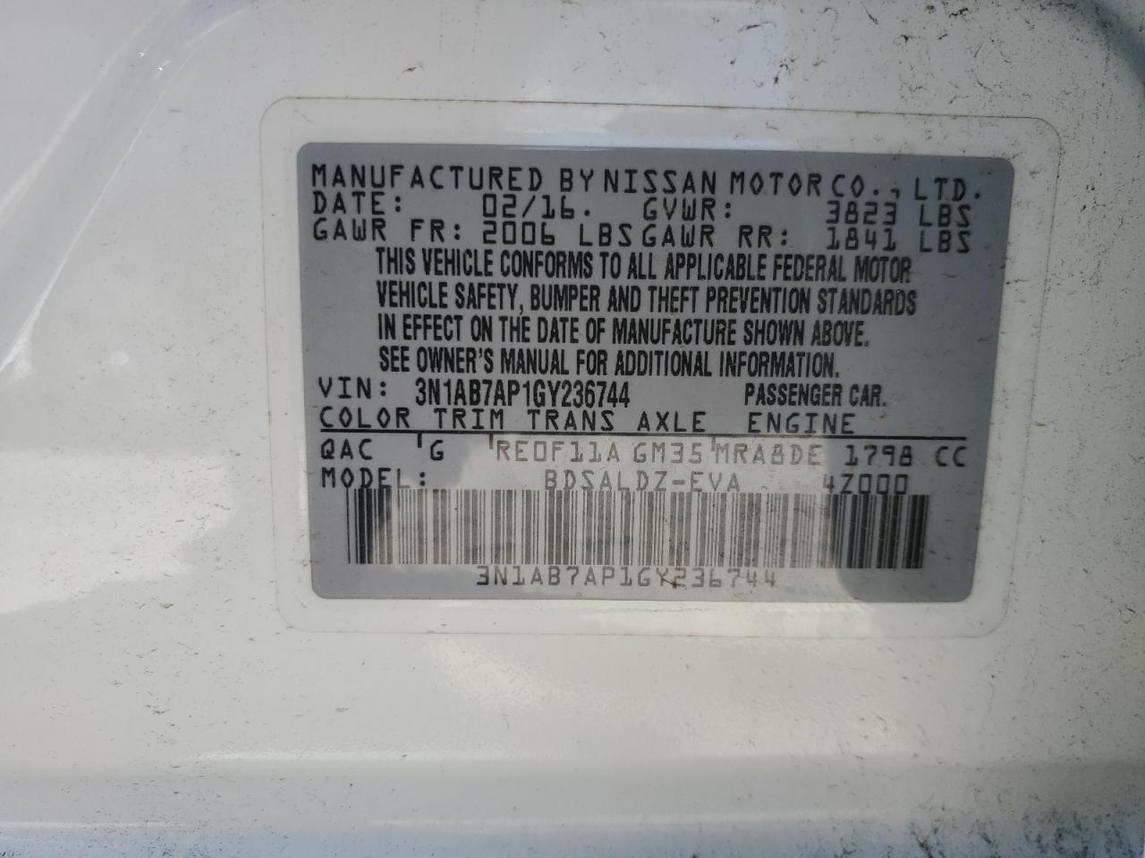 3N1AB7AP1GY236744 2016 Nissan Sentra S