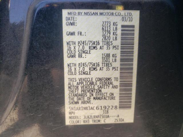 2010 Nissan Pathfinder S VIN: 5N1AR1NB3AC619228 Lot: 61535334